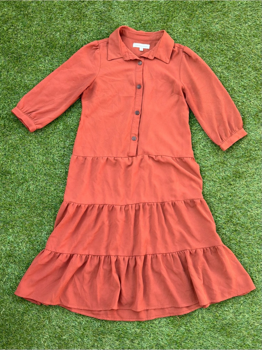 Monteau Los Angeles Rust Tiered Shirt Dress Medium